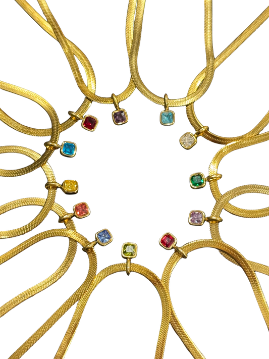 'Steph' Birthstone Necklace in Gold