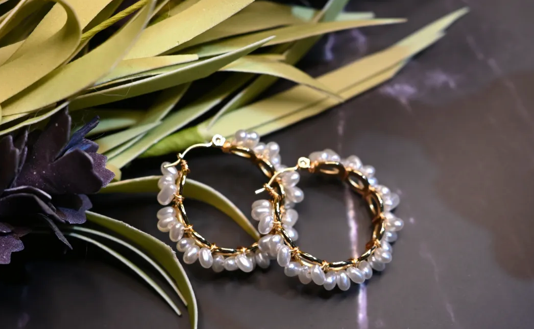 'Nat' Natural Pearl Earrings Hoops