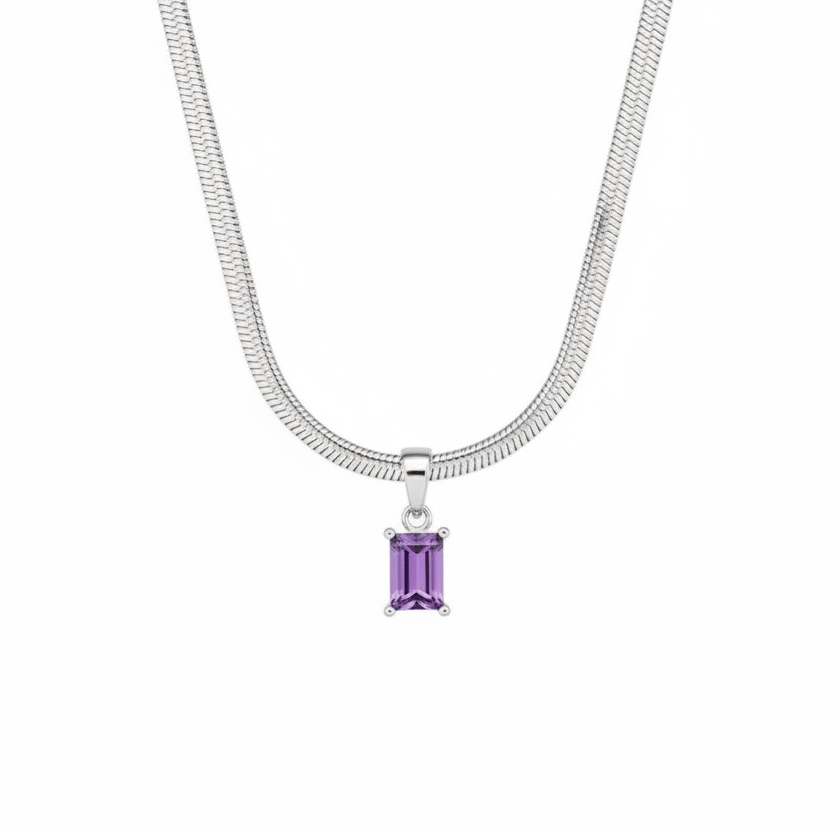'Arya' Birthstone Necklace in Silver