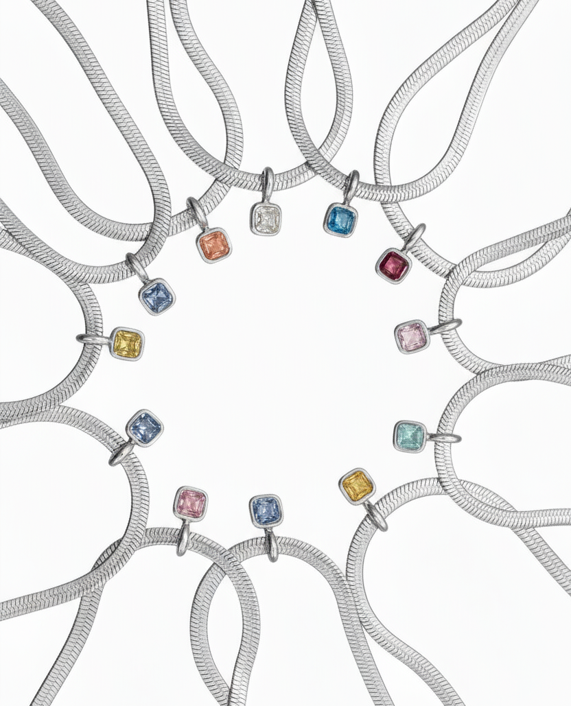 'Arya' Birthstone Necklace in Silver