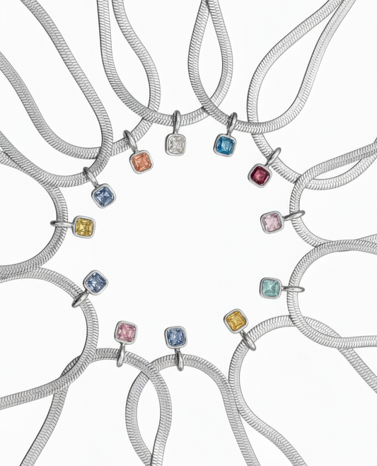 'Steph' Birthstone Necklace in Silver